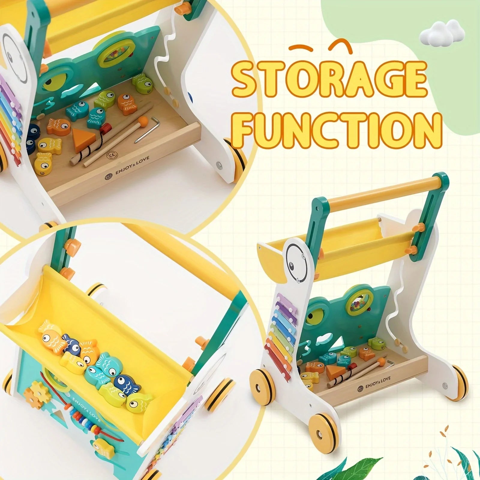 Sorter Multiple Toddler with Fishing Sit-to-Stand Learning Infants for Baby Shape Xylophone Boys Center Entertainment Toy Baby Along Girls Kids Activity Walker Trolley Push Walker Wooden Push