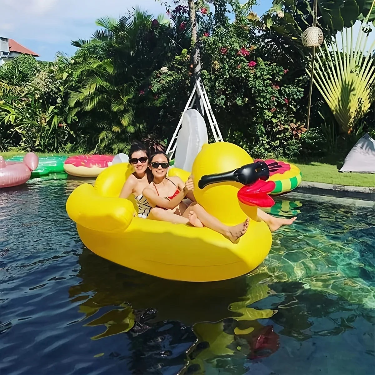 Raft, Floating PVC Beverage Yellow 1pc Holders Toy Two Big Duck With Inflatable Water