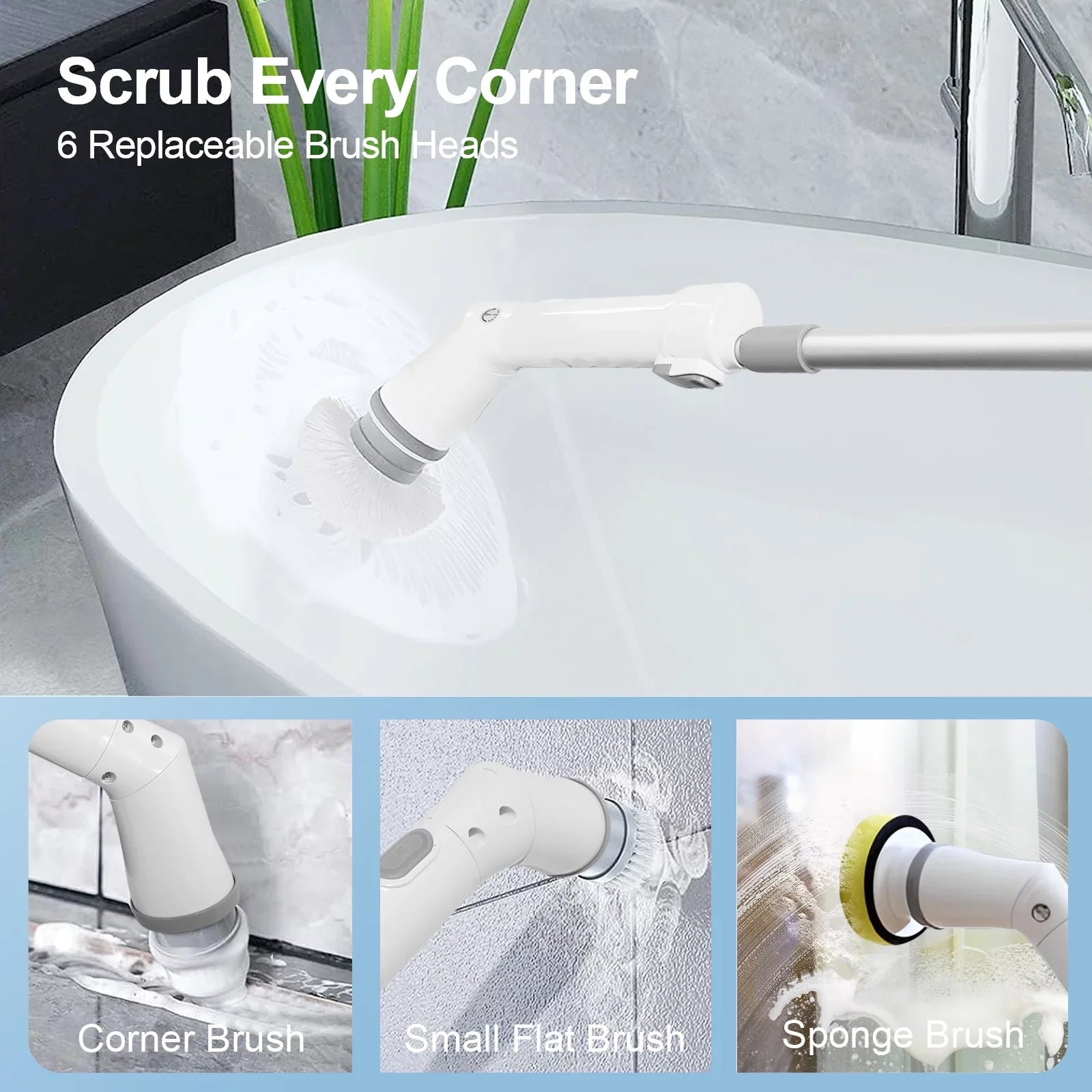 Scrubber Bathtub, Spin Scrubber, for Cleaning 6 Cordless Replaceable Brush, Fixdono Electric Heads Floor Tile, Cleaning Bathroom