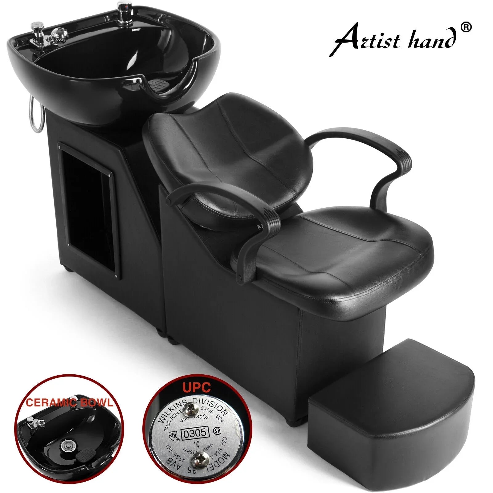 Spa hand Black w/Ceramic Pedal Bowl,Sink, Chair Foot Beauty Backwash Barber Artist Shampoo Salon