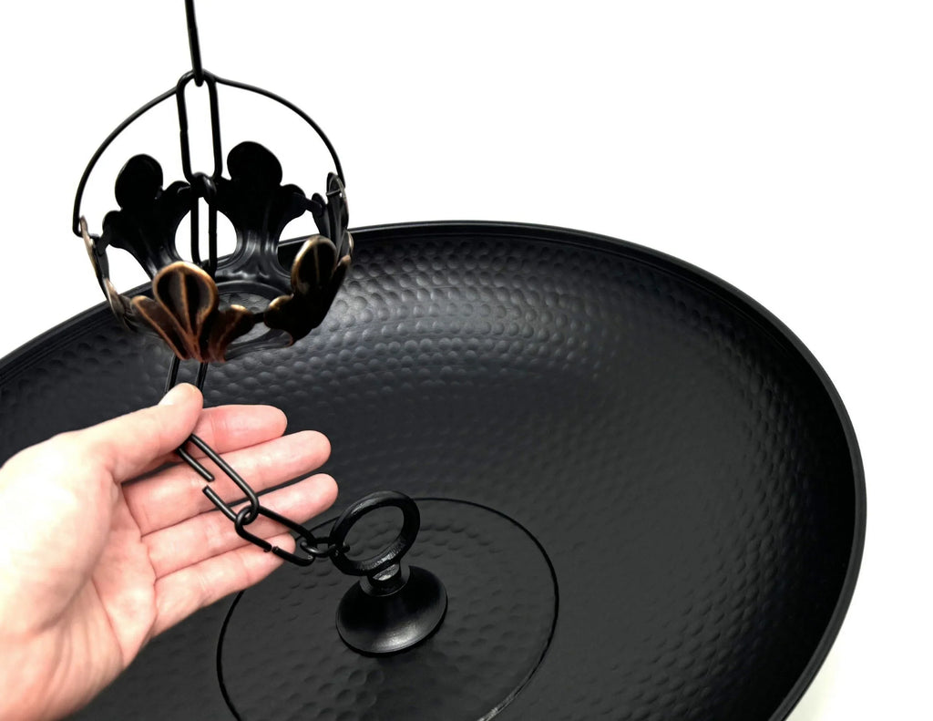 U-nitt A Coated, for Bird Black Gutter 16" Hammered, Powder Bath/Birdbath, Catch Basin/Receptacle/Bowl/Dish/Anchor, A Anchoring 976BLK Chains Rain Decorative Installation, Chain Rain Fountain, Roof