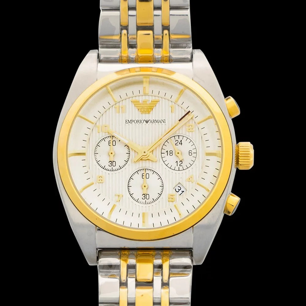 Classic mm Armani Stainless AR0396 Chronograph Watch 43 Emporio Steel