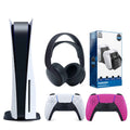(Sony and Sony Nova Version Dual Charging Playstation Station Pink Controller, Disc) PS5 3D with Headset Extra Black PULSE 5 Disc Bundle