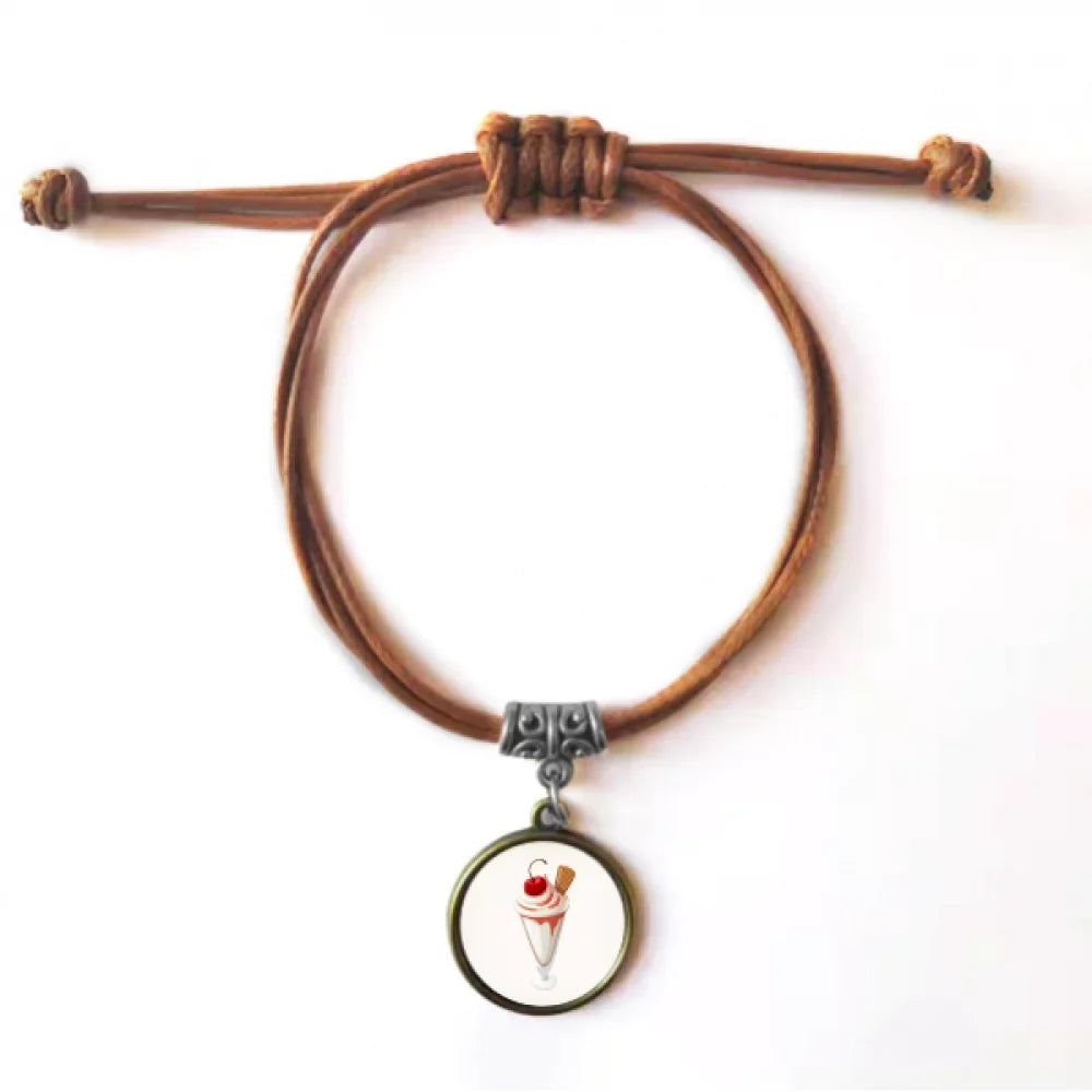 Rope Jewelry Bracelet Ice Cup Leather Sweet Hide Cherry Wristband Conical Brown