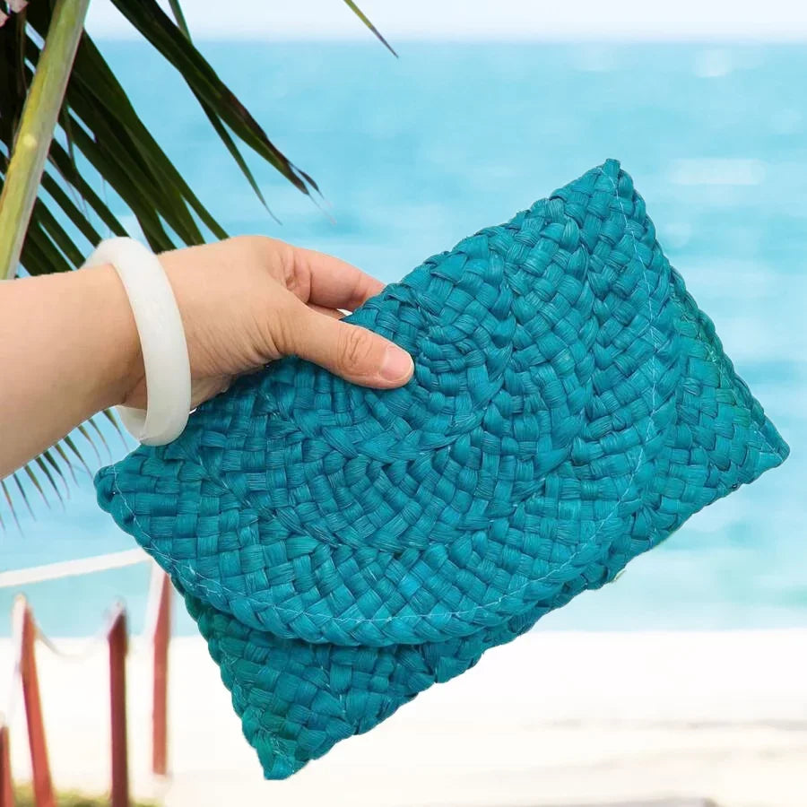 Fashion Ocean Clutch, Culture Straw Eliza Blue Envelope Crochet