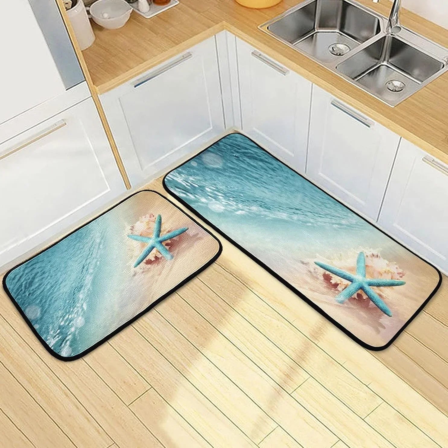 Runner Room Summer Rugs, Kitchen 19.7"x27.6" Perfect Rug Sea Washable 19.7"x47.2" Floor Mats Starfish and Bedroom Carpet Entryway, Wave for Area Conch + Living Bestwell Beach