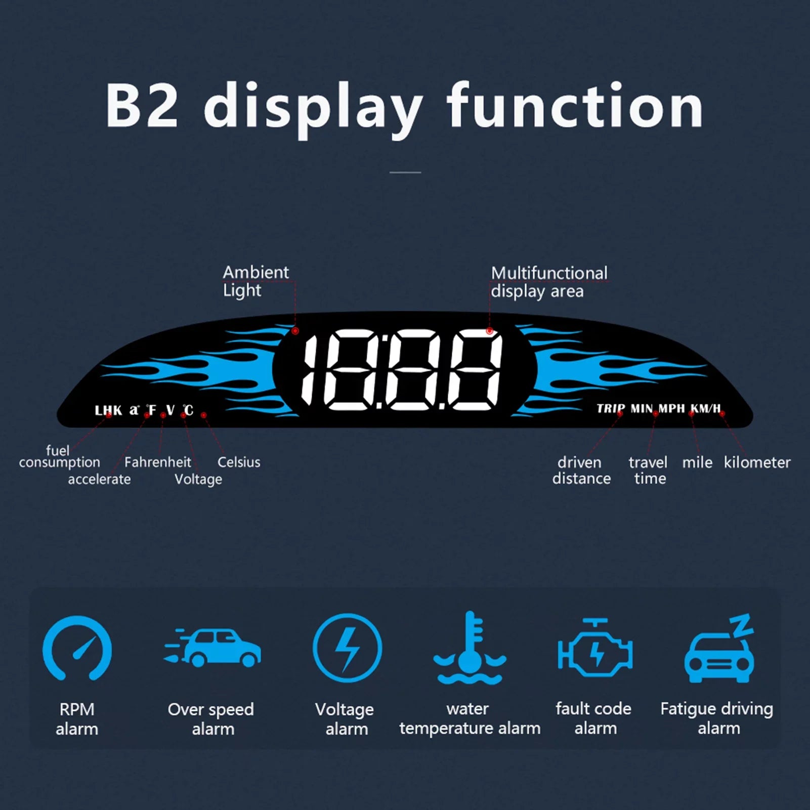 Car Driving Display B2 Multi-Functions Head-up Diagnostic Car OBD Speedometer Speedometer Dcenta New