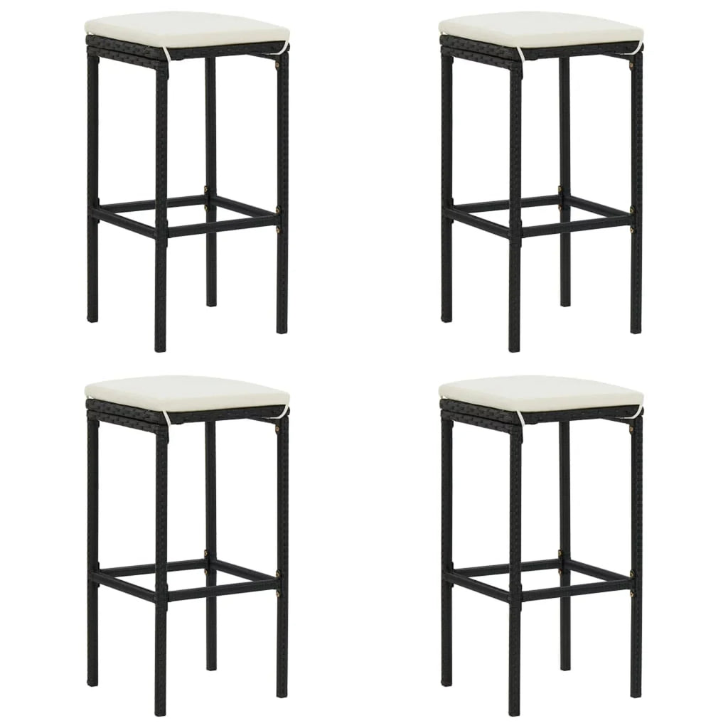 Anself Dining Poly Table Set Shelf Chairs with Storage 5 Cushioned Rattan 4 Patio and Terrace, Pub, Black Outdoor Piece Bistro, Bar for Garden Set Stool Backyard,