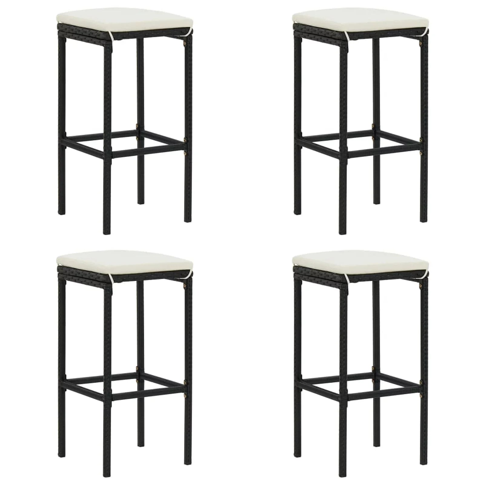 Anself Dining Poly Table Set Shelf Chairs with Storage 5 Cushioned Rattan 4 Patio and Terrace, Pub, Black Outdoor Piece Bistro, Bar for Garden Set Stool Backyard,