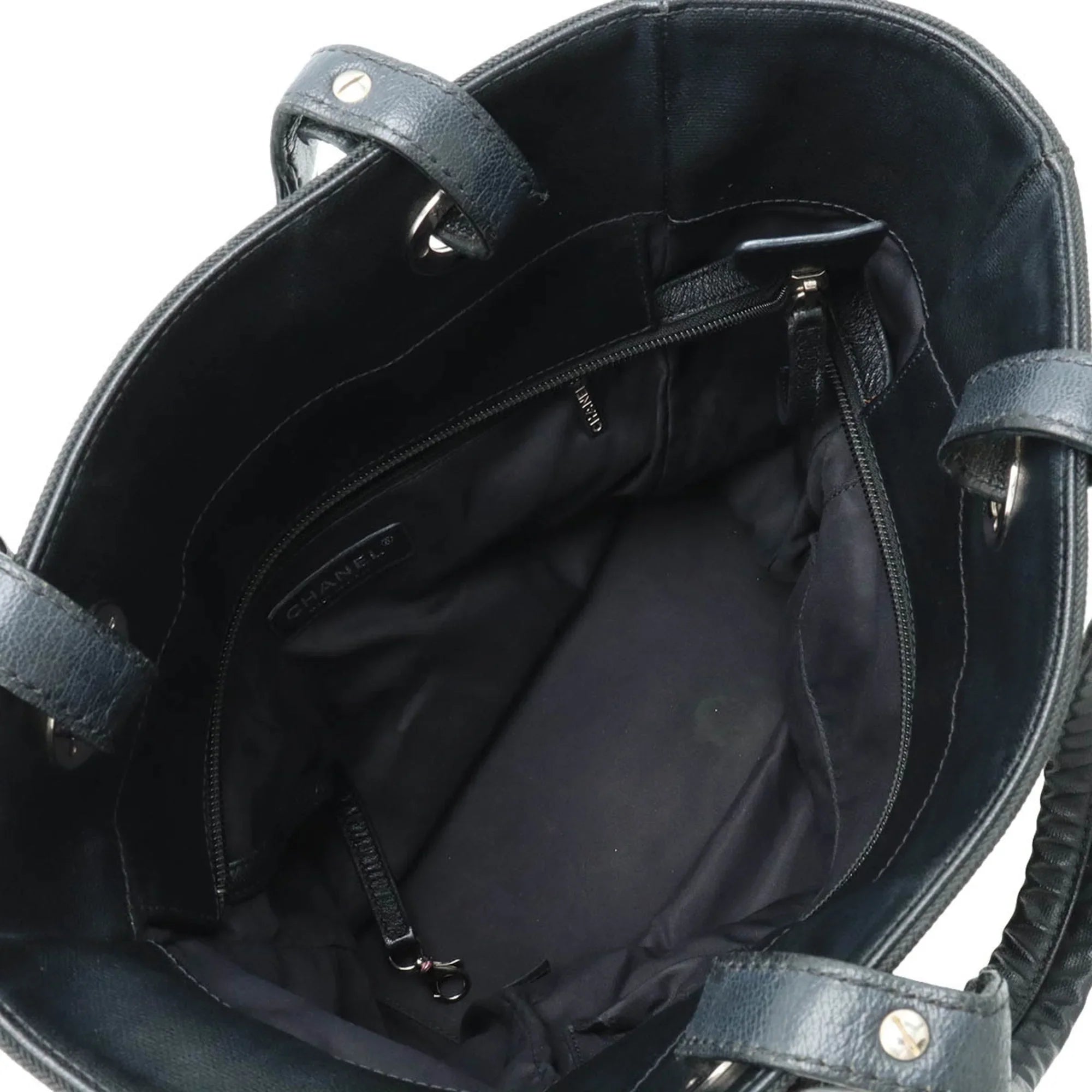 Bag Biarritz Tote Canvas (Good) CHANEL Coated Leather Paris Pre-Owned A34208 PM Shoulder Black