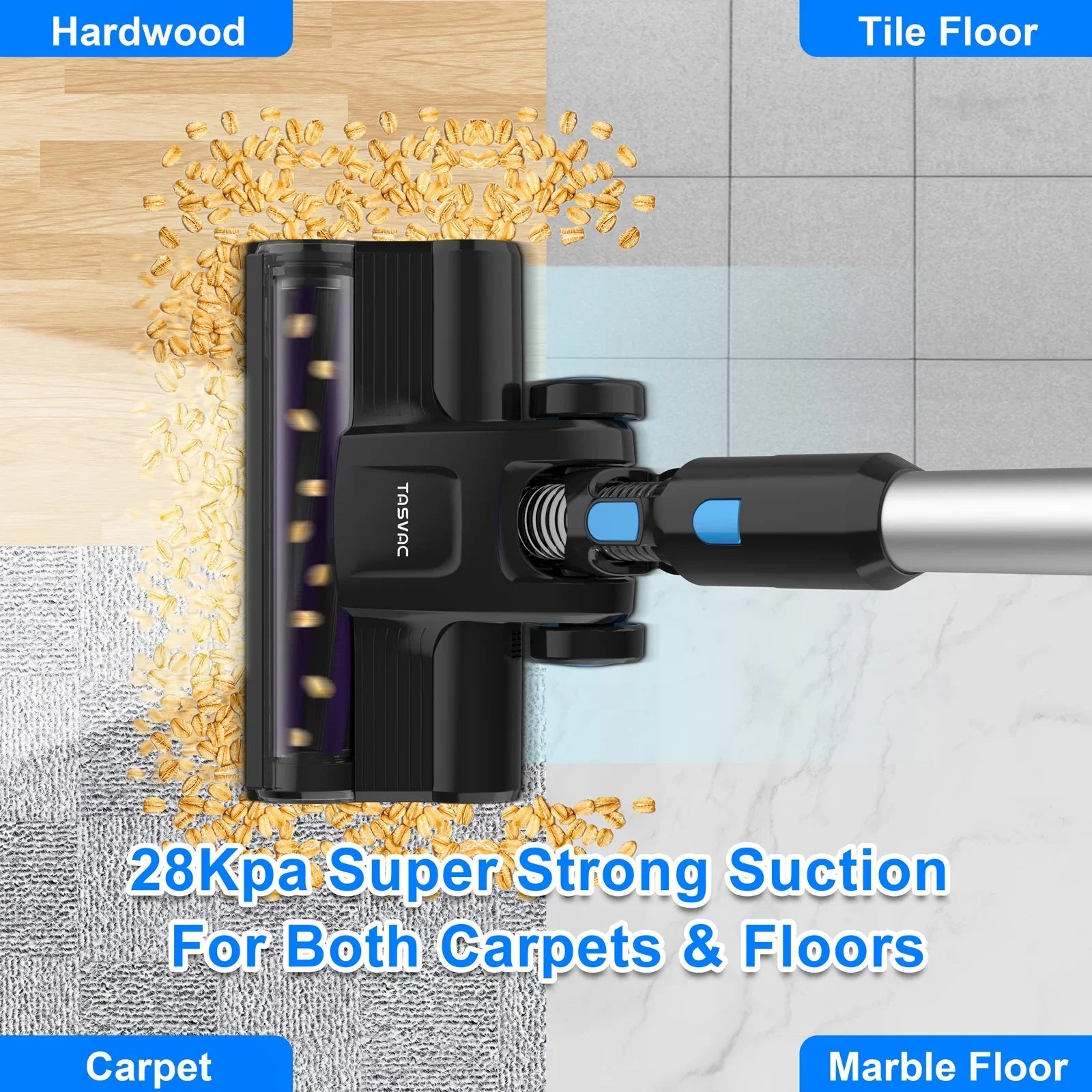 Vacuum 50mins Cleaner TASVAC Cordless to Stick Hair for Floor Up Vacuum Carpet Lightweight Runtime Pet 6-in-1 Cleaner 28kPa