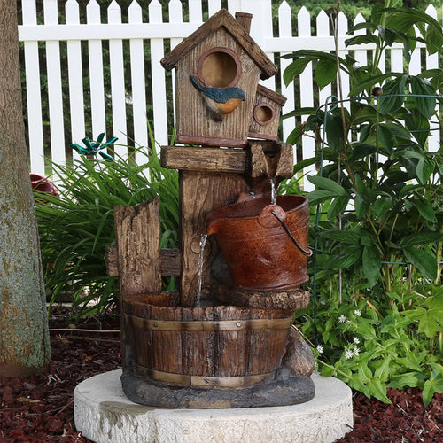 '- and House 26" Sunnydaze Buckets Outdoor Bluebird Fountain