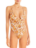 Floral Jonathan Ingrid V-Neck Swimsuit One-Piece Simkhai Womens S Deep Orange