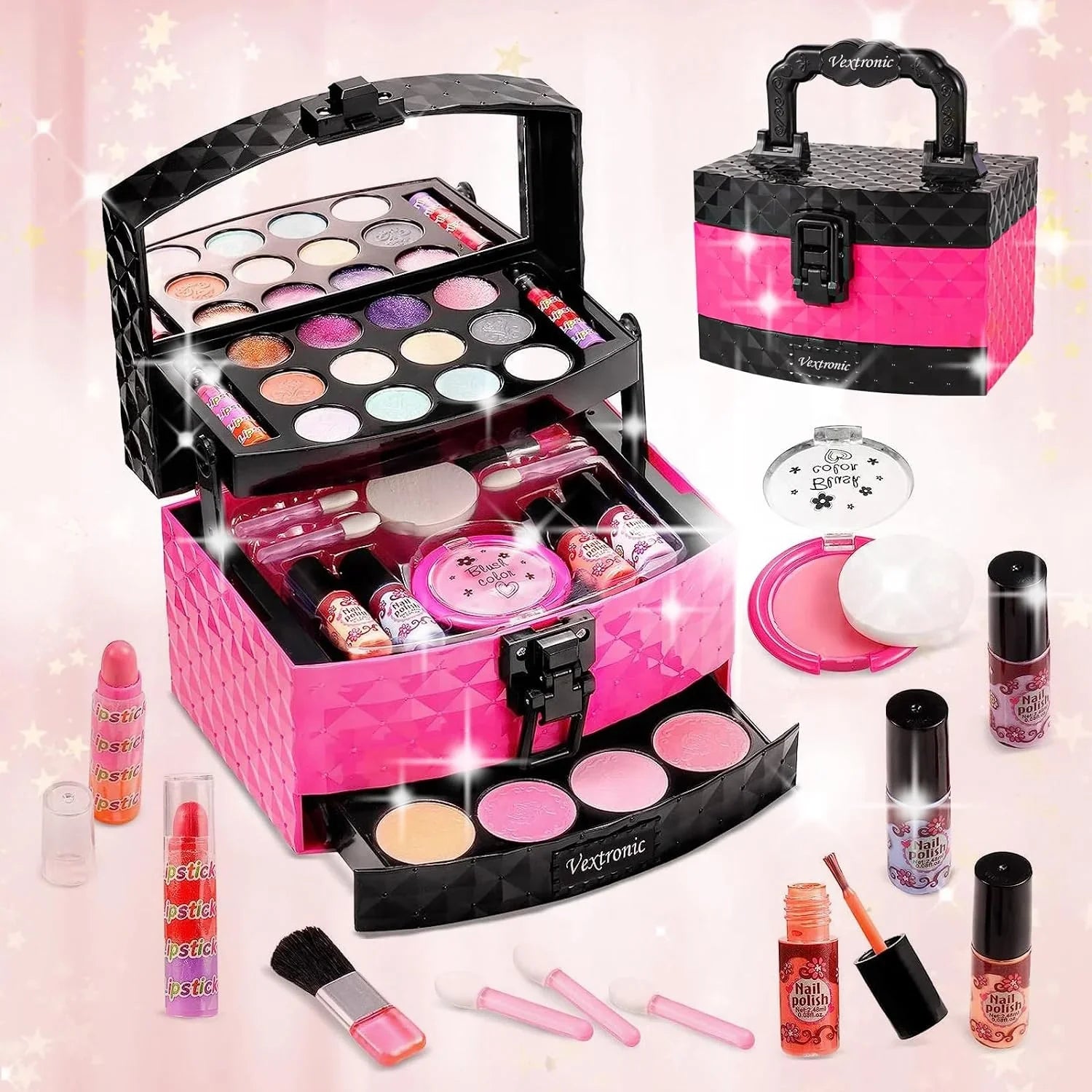 for Pretend Pink Makeup Birthday Vextronic Cosmetic Washable Set Kit Play Real Makeup for Kids, Kit Kids Makeup Girls Kids Non-Toxic, Toy Girl, Set for Toy Beauty