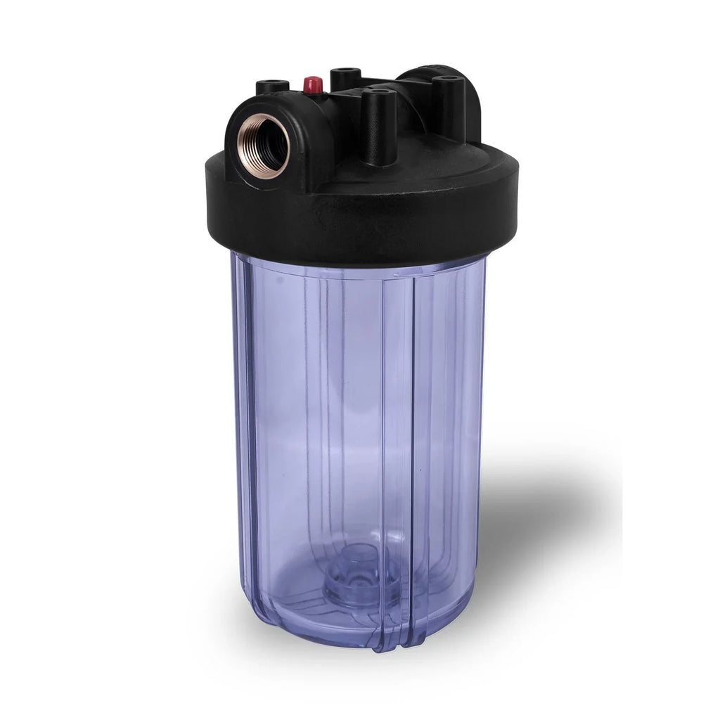 Relief 5 & Presser Micron Brass Inlet/Outlet Carbon with Button, Activated Port Block 1” Filter Housing Transparent Inches Blue Big Cartridge 10