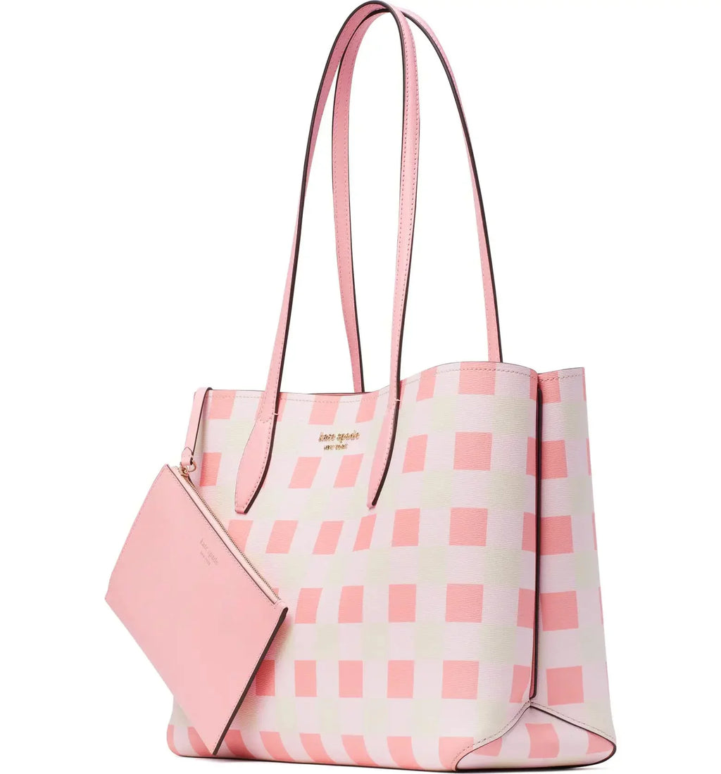 York Soda All Large Gingham Spade Tote, Day Grapefruit Kate New