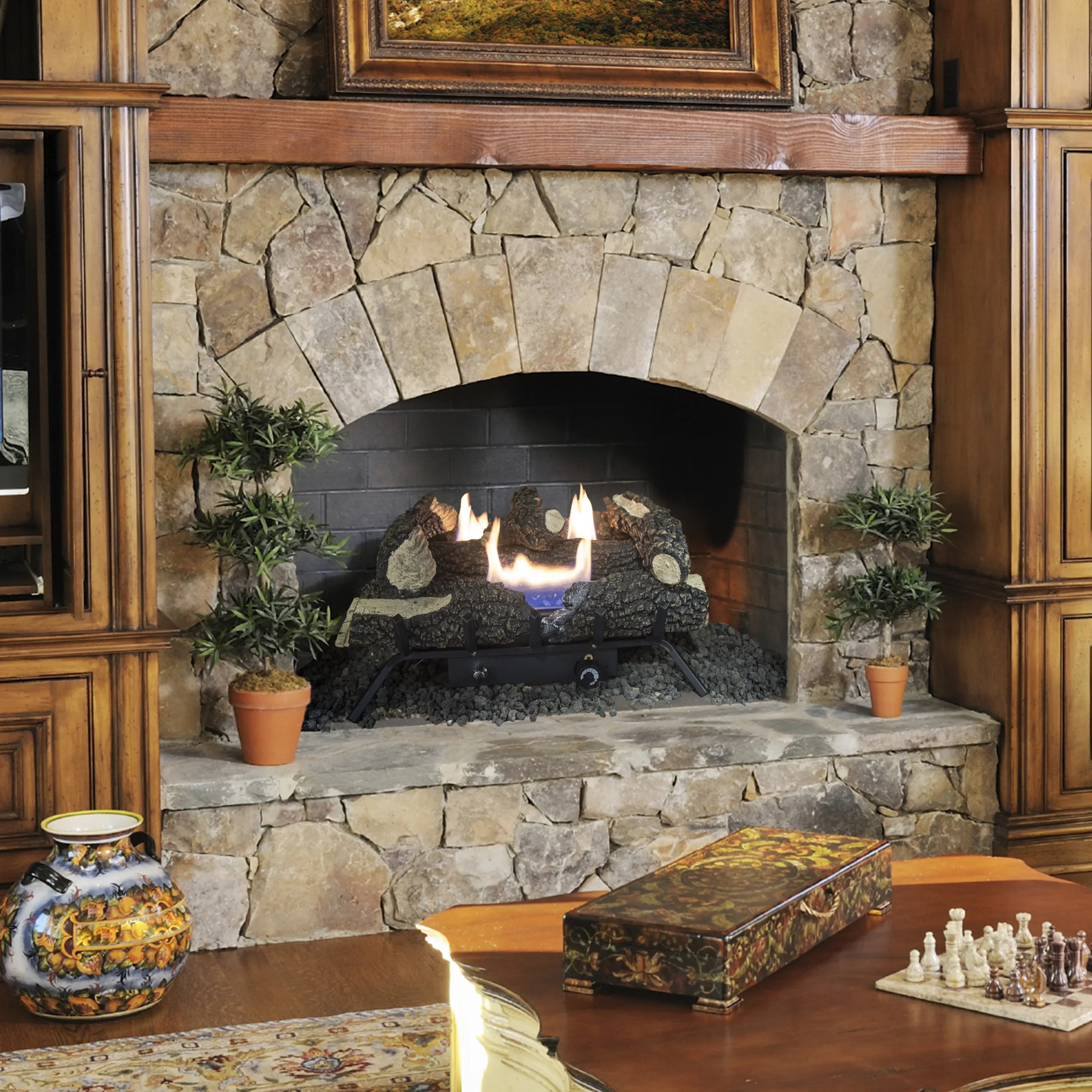 Wildwood Fuel Pleasant Free Set Log Hearth Gas BTU 24" Dual Vent 30,000