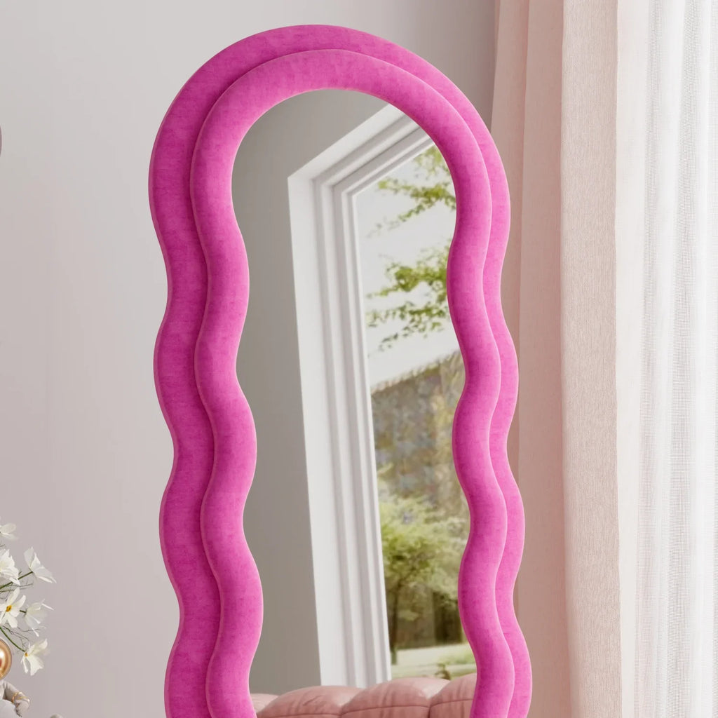 Wavy Mirror Wall Bedroom Mirror 63"x24" Stand, for Mounted with Full Floor Freestanding (Pink) Length Mirror, VLUSH