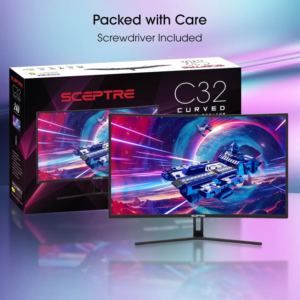 Monitor (C325B-185RD) Sceptre to Speakers, Build-in DisplayPort FreeSync DisplayPort sRGB AMD Black 99% Curved 144Hz HDMI Gaming 240Hz up 32-inch Machine 165Hz