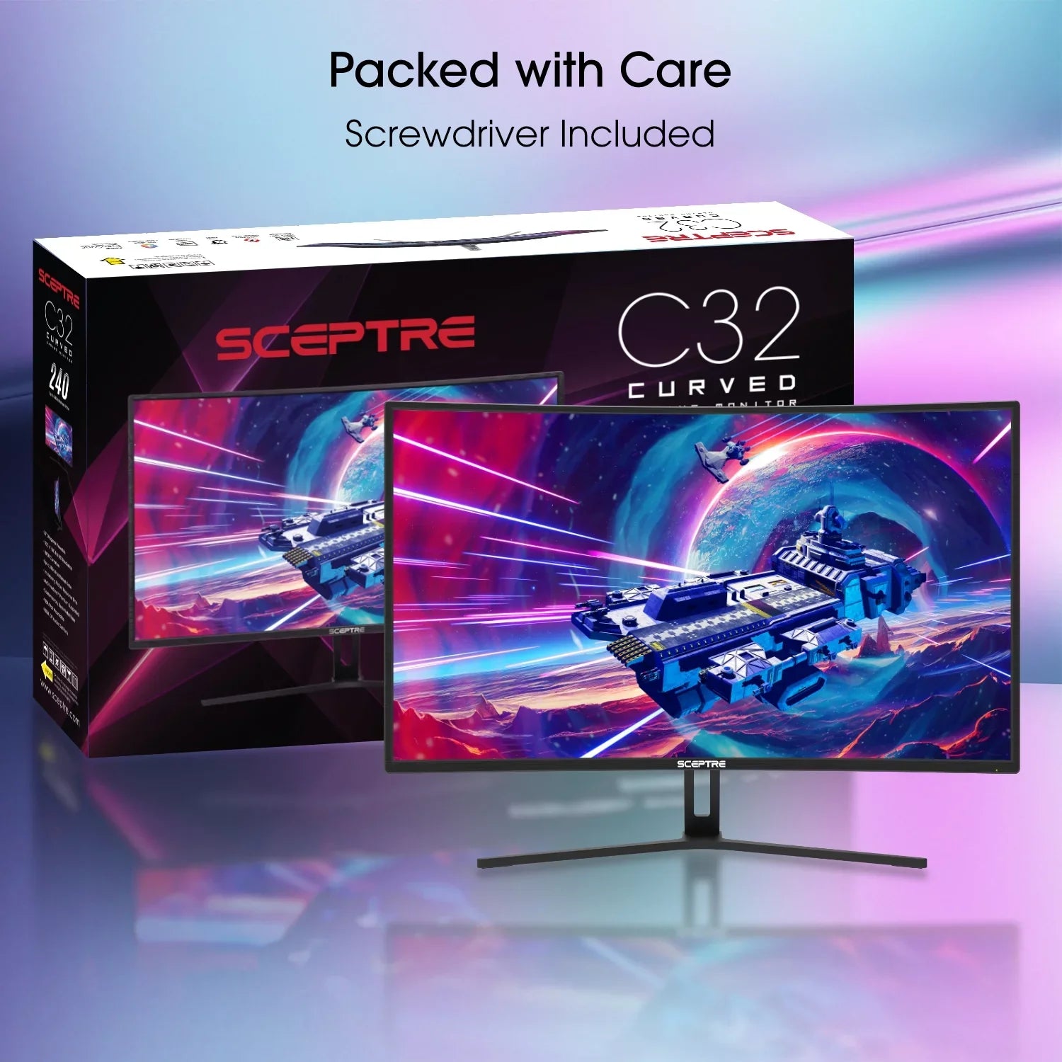 Monitor (C325B-185RD) Sceptre to Speakers, Build-in DisplayPort FreeSync DisplayPort sRGB AMD Black 99% Curved 144Hz HDMI Gaming 240Hz up 32-inch Machine 165Hz