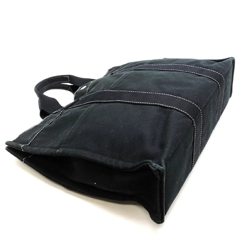 Deauville Cotton Ladies Bag Pre-Owned MM Canvas Black (Fair) Tote Hermes