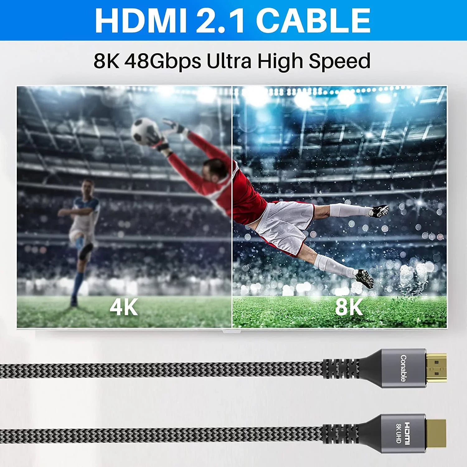 Cord, Short HD High 8K@60Hz 8K Certified 48Gbps 2.1 Braided Cable eARC 4K@120Hz Pack) 2 Speed (2 Feet Ultra HDMI HDR