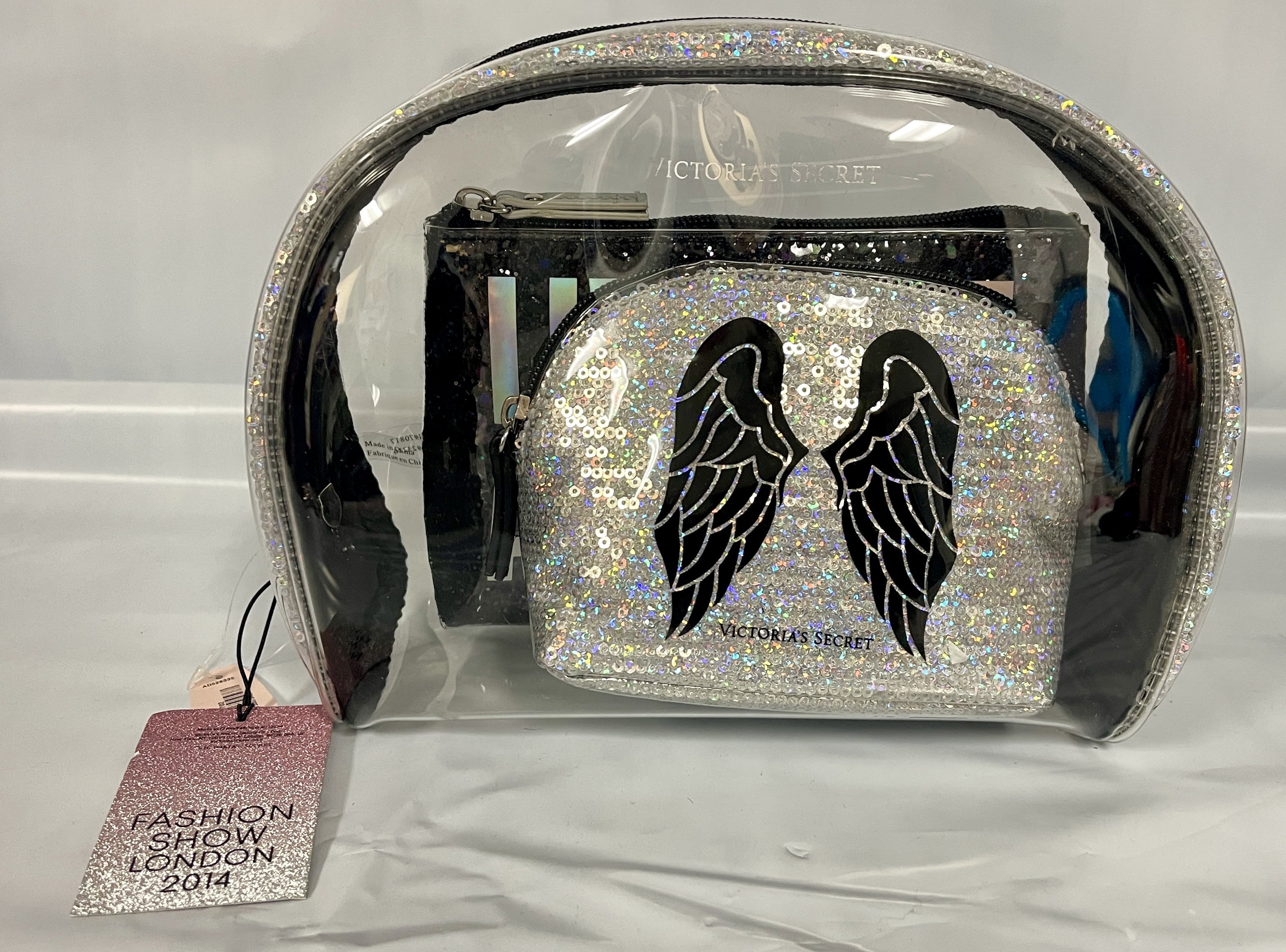 Like Show London Sequin Piece Clear Bags 3 Live Limited and Cosmetic An Makeup Shimmer Victoria's Fashison Angel Secret Black Wings Edition