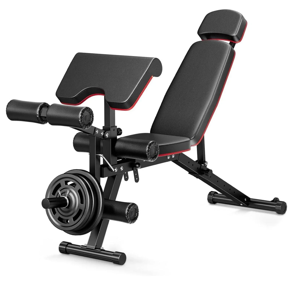 Capacity for Workout, Gym Bench, Incline Full Bench Weight Adjustable Extension Headrest, Home Decline Body Weight Flat Workout with and Exercise Leg Pad, Extended Preacher Bench 900Lbs