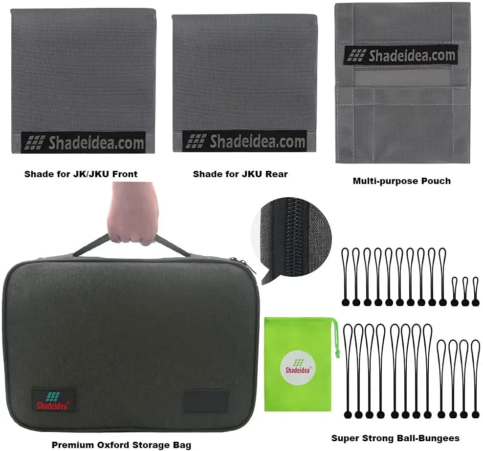 Shade Blocker (2007-2018) JK Front Sunshade Mesh Bag-10 Shadeidea Grab Screen with JKU Jeep Wrangler Unlimited 4-Door Sun Cover Warranty Top UV & Years Rear-Gray