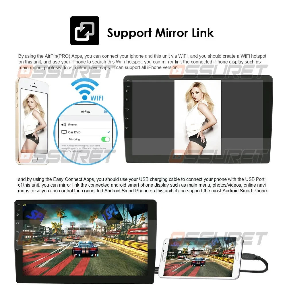 1 Auto Carplay& 10.1'' Hizpo Navigation Single Radio Rotatable Car Android Stereo Screen Bluetooth With GPS Wifi Touch Android Apple DIN 10