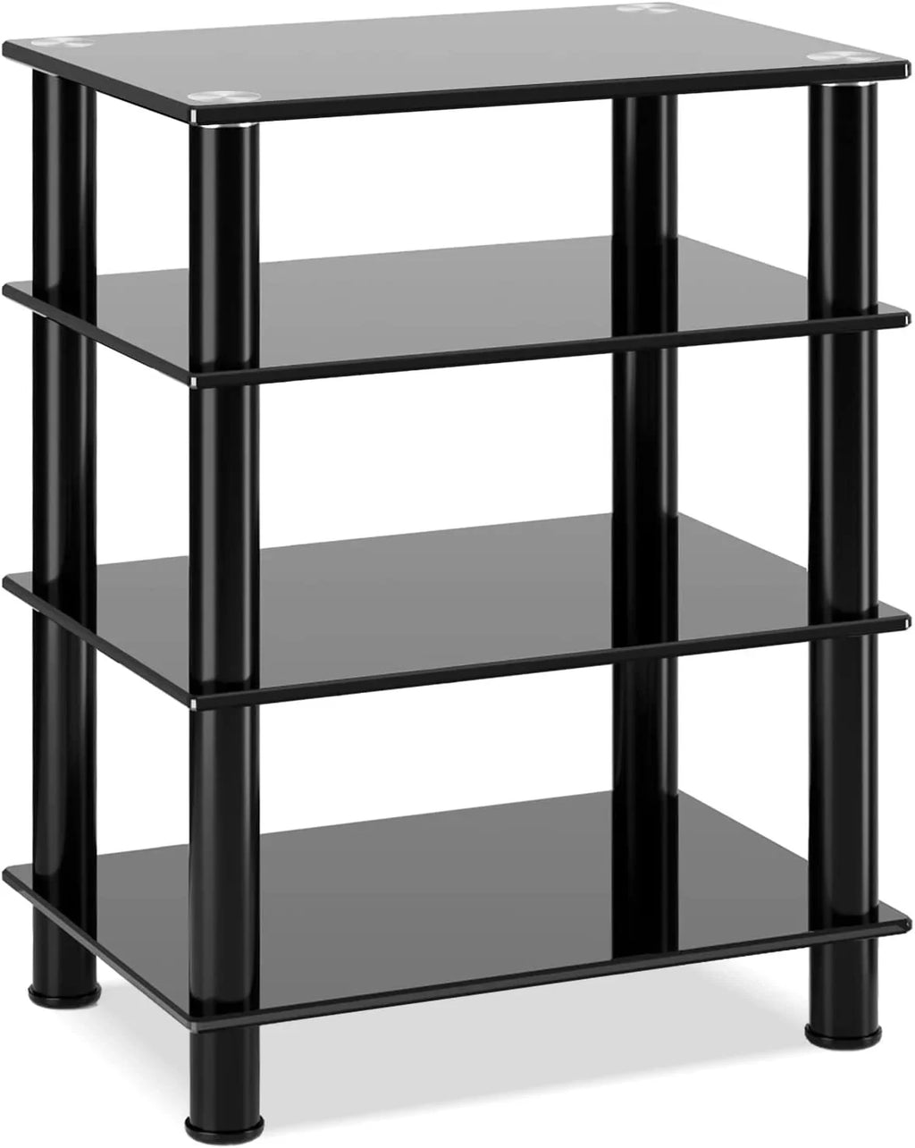 Compontent Tempered Media Shevles TV, Gaming Video Consoles, 4-Tiers Component, Tower Device Stand for TV Glass Media Streaming