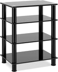 Compontent Tempered Media Shevles TV, Gaming Video Consoles, 4-Tiers Component, Tower Device Stand for TV Glass Media Streaming