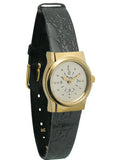 Tone with Braille Ladies Quartz Watch Leather Band Gold