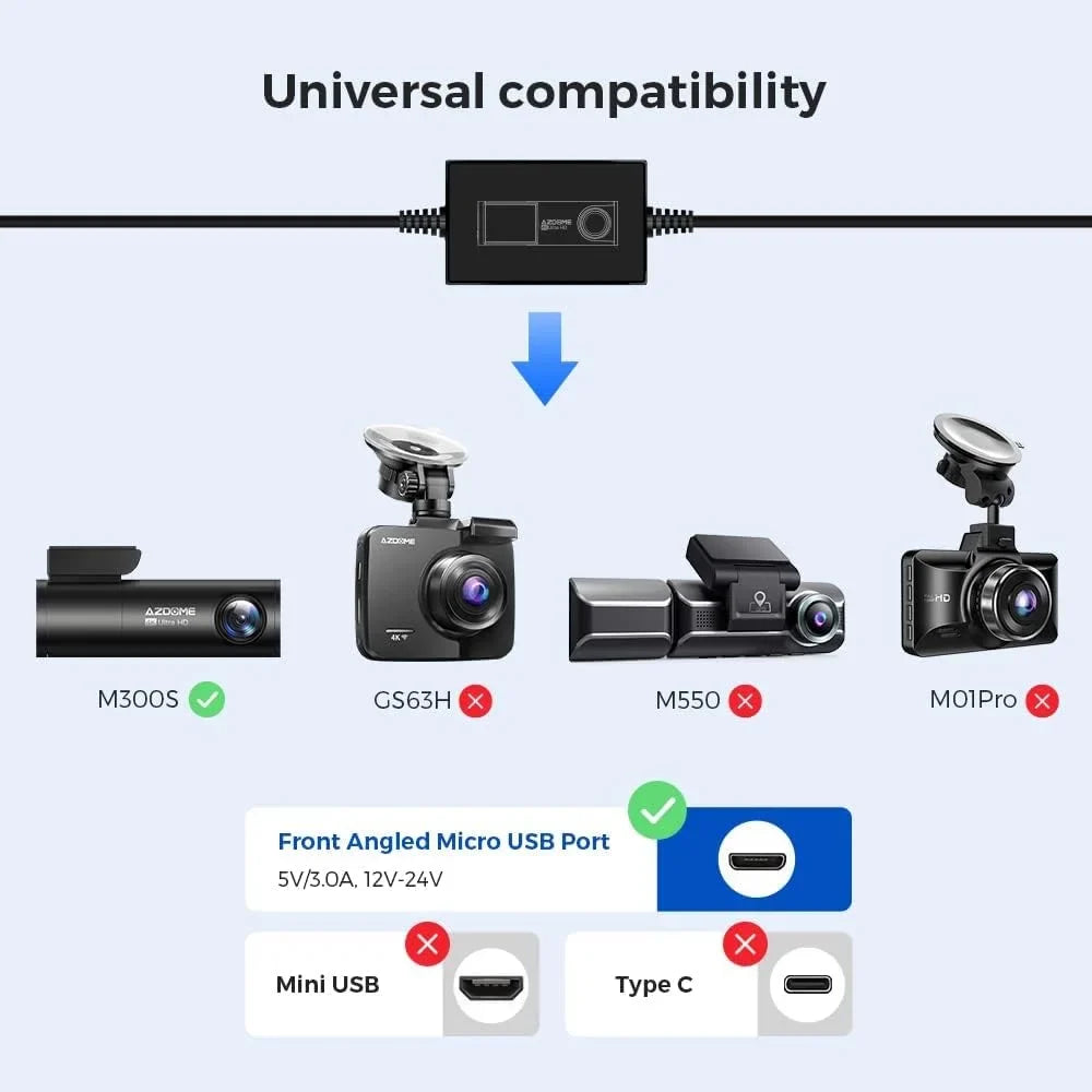 M300S ro Kit Cam Kit, Dashcam, 5V/2.5A USB Hardwire 12-24V to Lead 3 Dash JYX04 Converts for Low Hard Wire