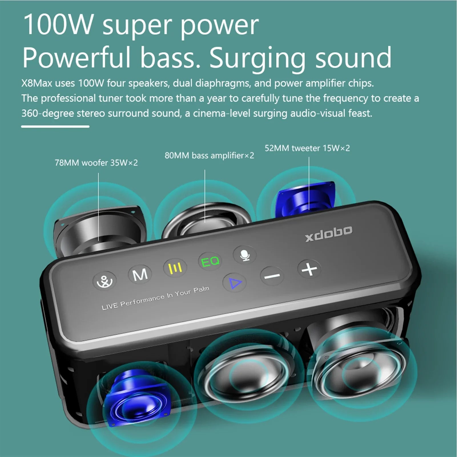 Features, MAX Technology TF X8 and Drive Waterproof Flash with - Speaker USB Sound, Portable HiFi Anself XDOBO Support, Long Speaker BT5.0 Portable Card Playtime Subwoofer Wireless IPX5 AUX
