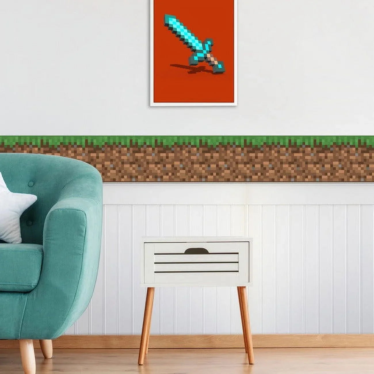Wallpaper Iconic Minecraft Grass Stick Peel & Border