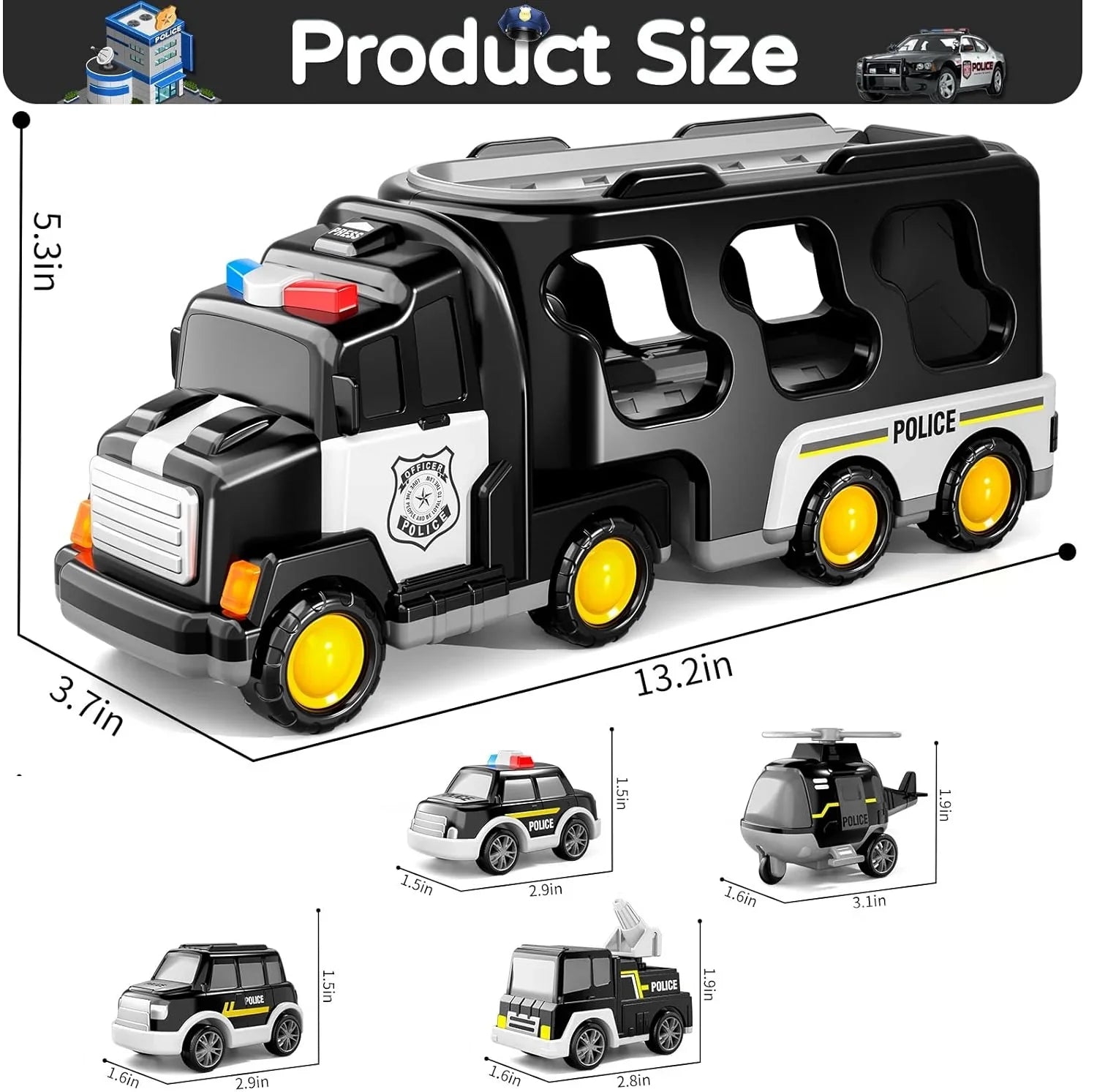 Toddler Car Car Toys 4 Age 3 for Play with Boys Construction PayUSD 6 1 Kids in 5 Construction & for 5 Playset Old Police Year Gifts Toddlers 3-5 Accesoories, Boys Birthday Truck Trucks Mat Girls