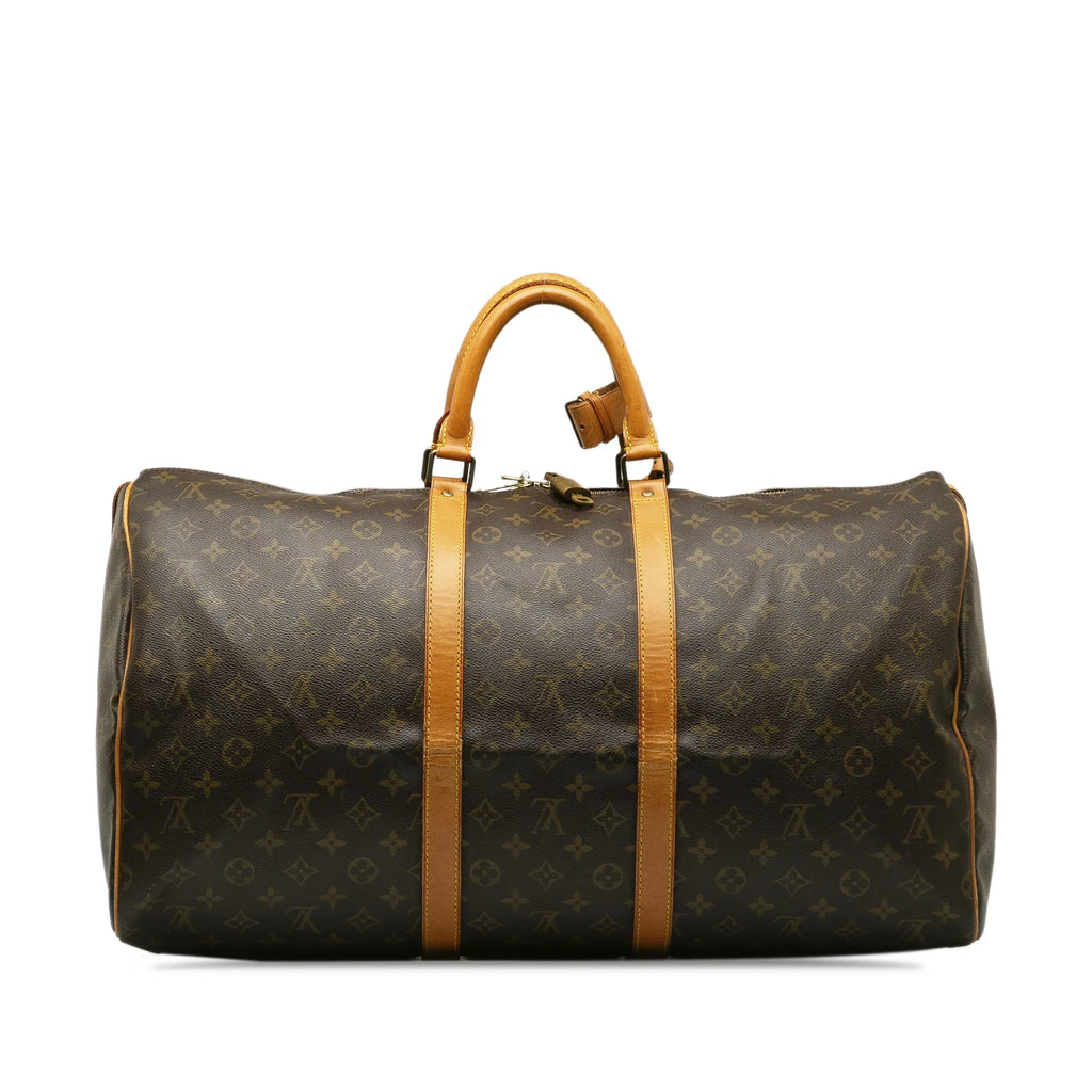 (Fair) Unisex Authenticated Louis Pre-Owned Bag Vuitton Keepall Travel Monogram Canvas Brown 55 WeekenderBag