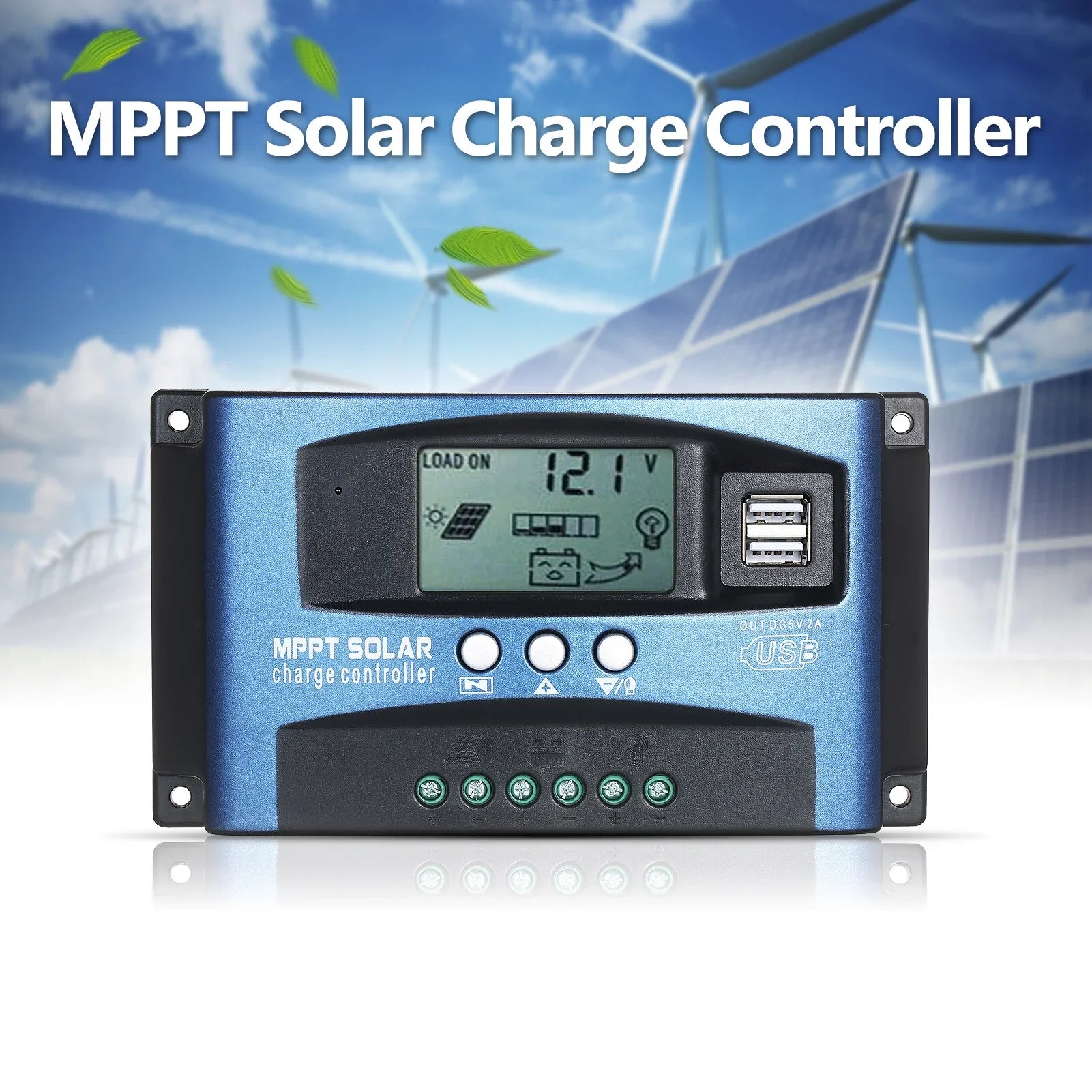 MPPT Controller USB Solar Controller MPPT USB Output LCD Solar Identification 12V/24V Charge Dual 5V/2A Smart Dual Automatic Tracking Screen