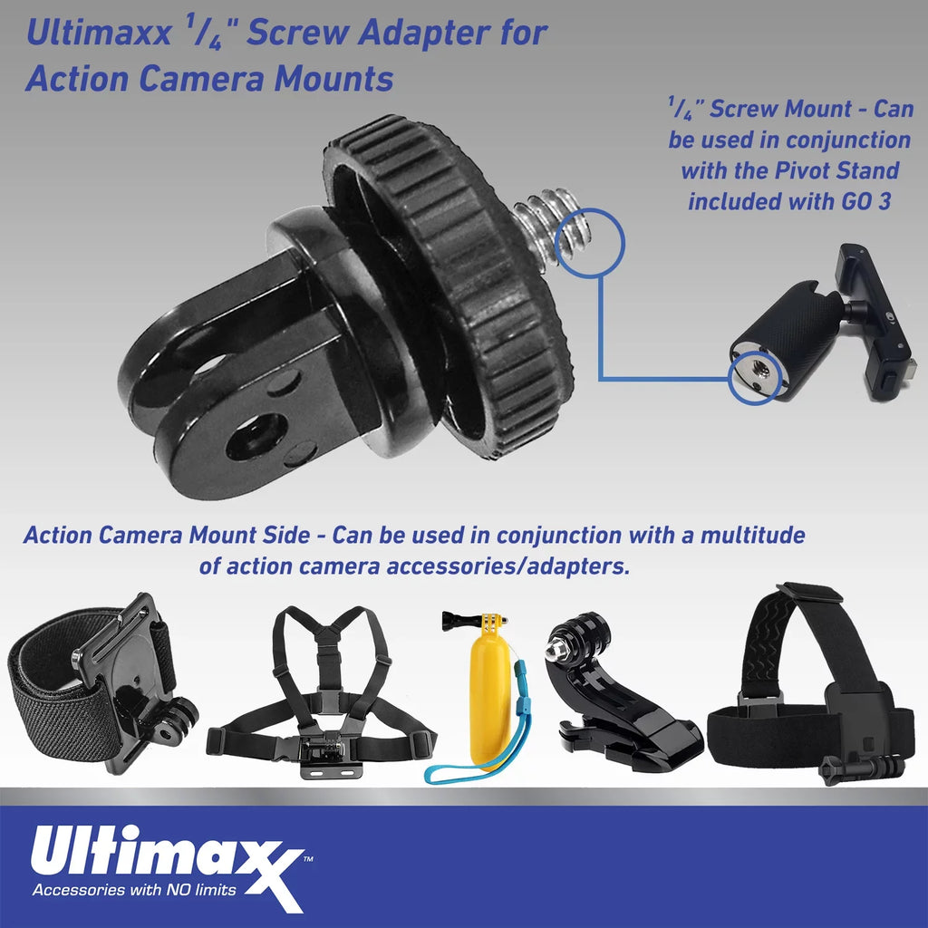 More Mini Ultimaxx Camera 3 Adapter Metal (25pc Action 1/4” Insta360 Bundle) GO Cam Advanced (64GB) Mounts, Dolly - Action & Bundle Includes: for Screw