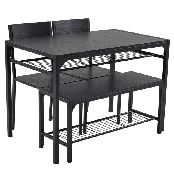 Ideal 4-Piece ALFRESCO 2 Table 1 for Dining Small Set - Chairs, Bench, Spaces Black Includes for 4