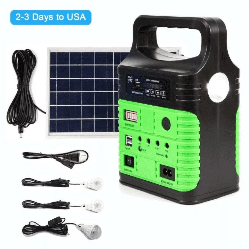and Charger Power Camp Power with Generator with Solar System Back-up Battery Flashlights, Lamps Station Panel, USB 10W Solar Portable Electric Outdoor Home Emergency
