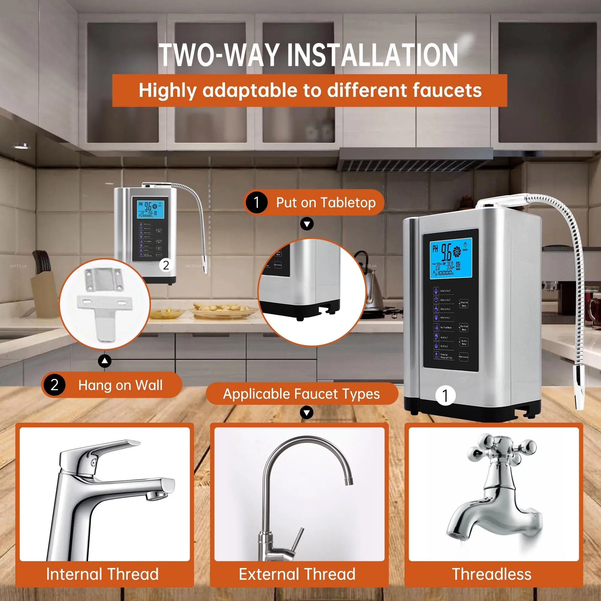 Acid 8000 Ionizer, Water -500mV PH Per to Purifier Alkaline Water Machine,Up Filter,7 Settings,Auto-Cleaning,Intelligent Liters Water Alka 3.5-10.5 ORP, Machine Water Voice(Silver)