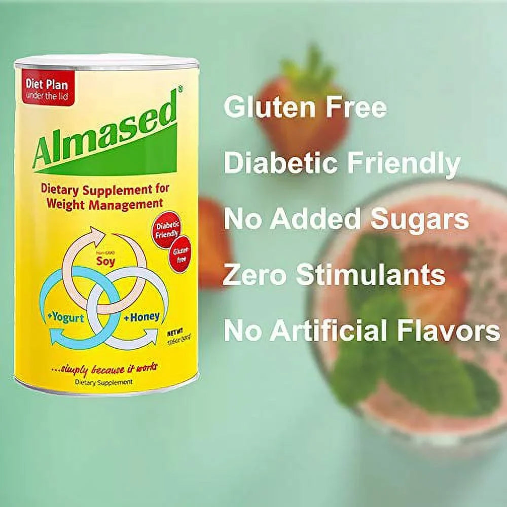 Almased oz and Bundle Set with 17.6 Replacement Spoon (3 Powder a Bottle Protein Pack) Shake Lumintrail Measuring Meal Shaker Multi