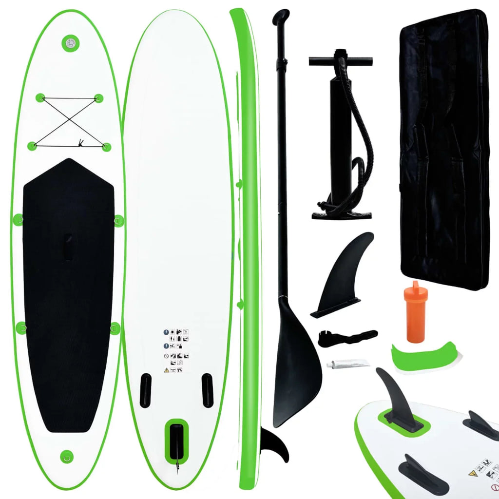 Green Inflatable and Walmeck White Paddleboard Set