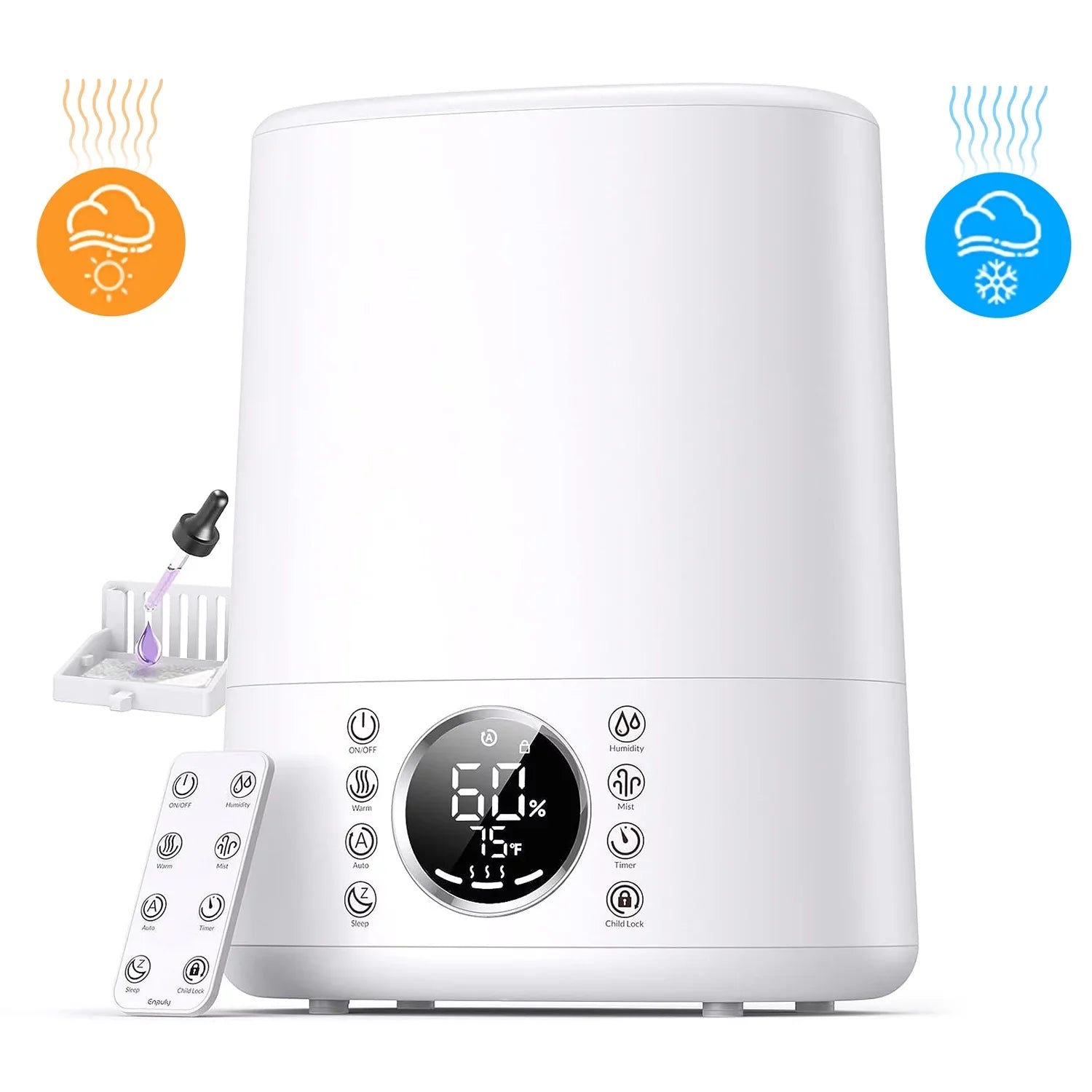 Maxfavor sq Mist Warm Bedroom 861 and Vaporizer Room and Customized Cool for ft. Humidifiers Humidity Remote Humidifiers 6L for with