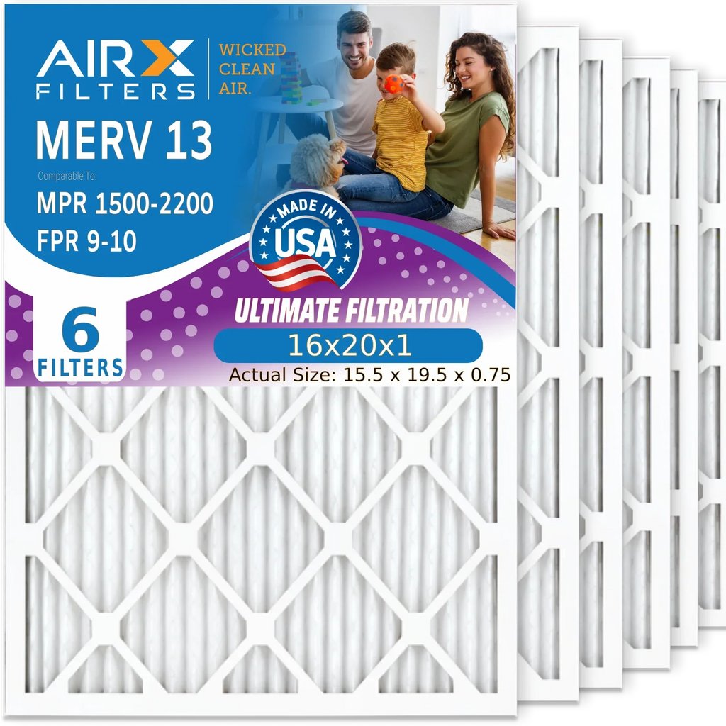 16x20x1 Filter 2200 Pack Electrostatic 6 WICKED Comparable MERV to AIR. - Premium Filters HVAC by FPR AIRX Conditioner 16x20x1 Made Pleated Filter Air 1500 AC CLEAN USA Furnace FILTERS 13 MPR Air & 9
