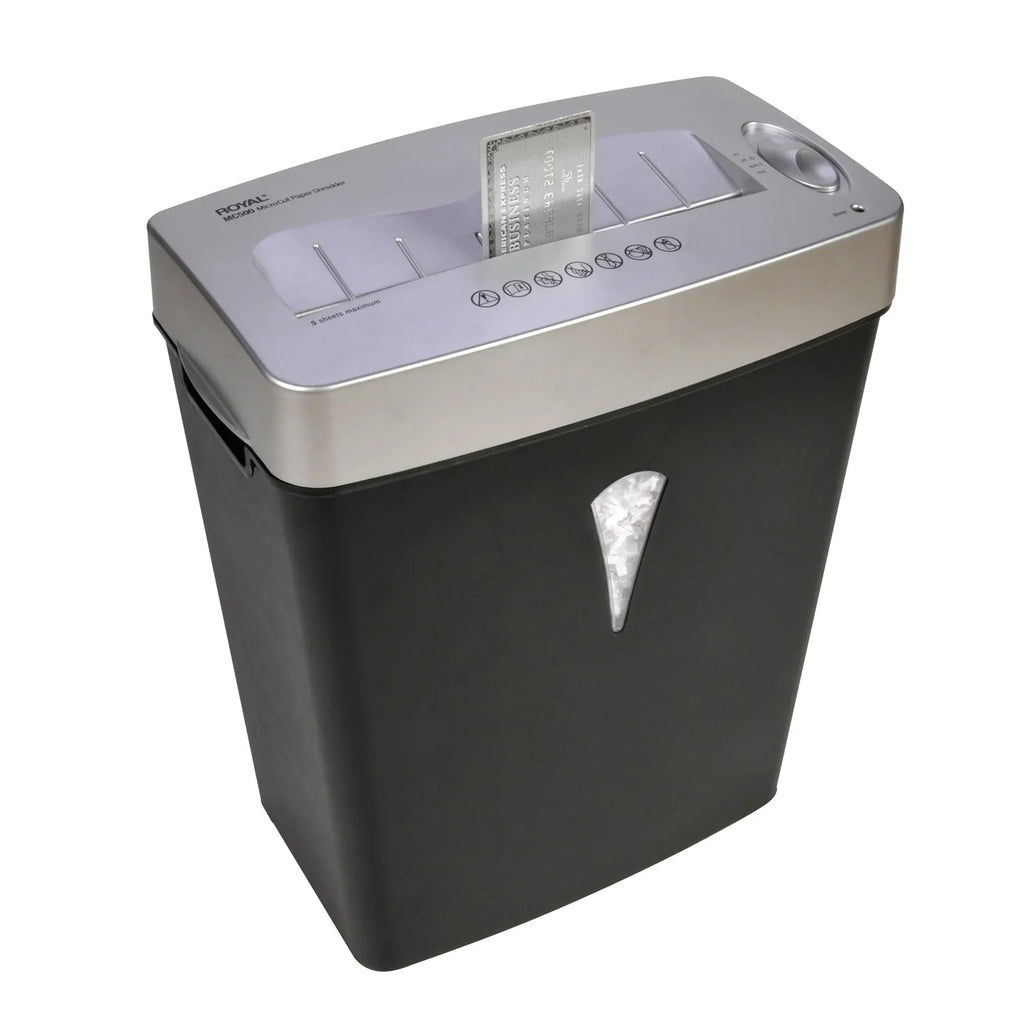 for Pass - Black, - gal 5 Shred Silver Capacity Credit - - Per 4 MC500 x shredding - Card Size - Royal Paper Wastebin Paper, Cut 0.394" 0.157" Micro Shredder