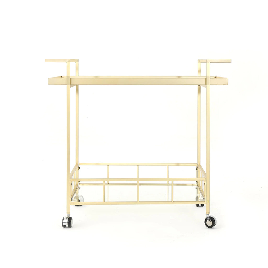 Bar Iron Aletta Industrial Gold Glass and Cart,