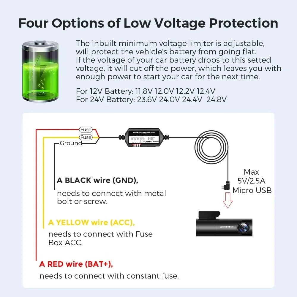 M300S ro Kit Cam Kit, Dashcam, 5V/2.5A USB Hardwire 12-24V to Lead 3 Dash JYX04 Converts for Low Hard Wire
